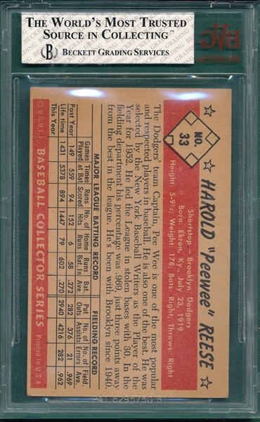 1953 Bowman Color #33 Pee Wee Reese BVG 5.5