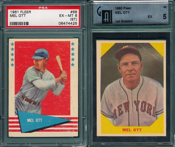 1960 & 61 Fleer Baseball Greats Mel Ott, Lot of (2), PSA