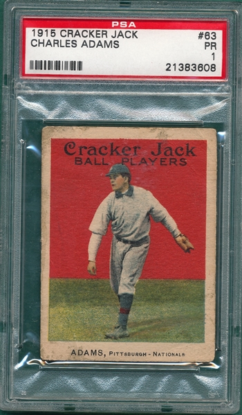 1915 Cracker Jack #63 Charles Adams PSA 1