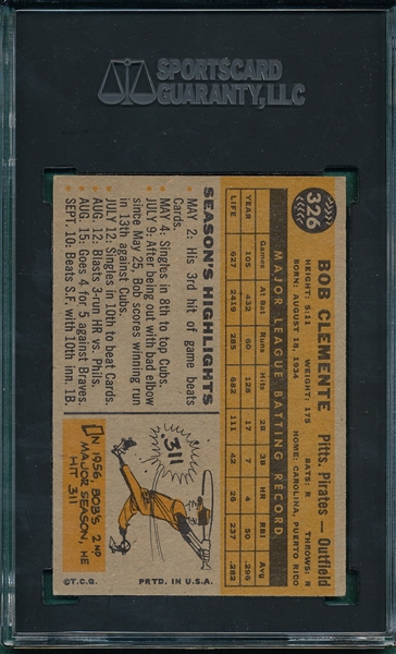 1960 Topps #326 Bob Clemente SGC 4