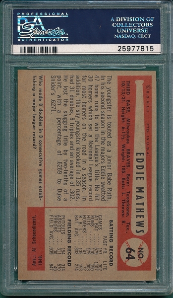 1954 Bowman #64 Ed Mathews PSA 7