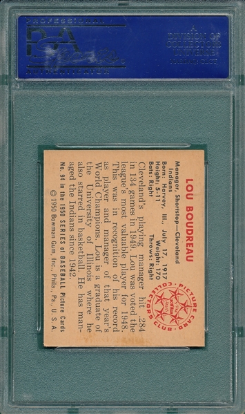 1950 Bowman #94 Lou Boudreau PSA 6
