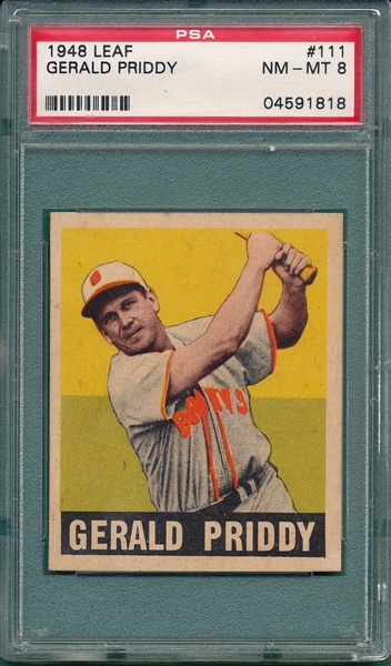 1948-49 Leaf #111 Gerald Priddy PSA 8
