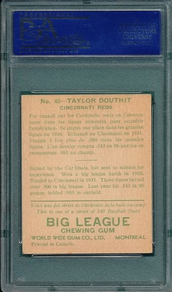 1933 World Wide Gum #40 Taylor Douthit PSA 6