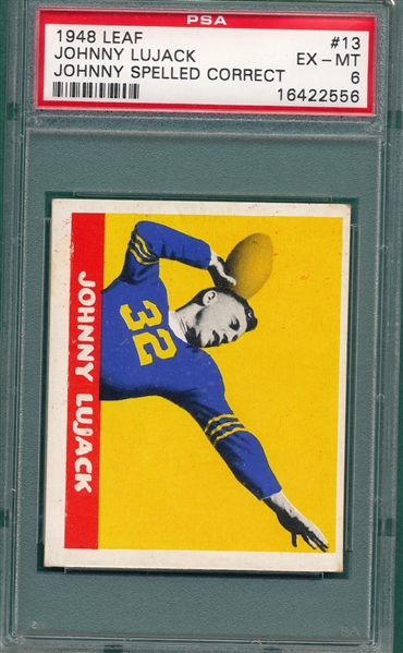 1948 Leaf FB #13 Johnny Lujack, Spelled Correct, PSA 6 *Rookie*