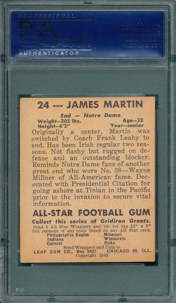 1948 Leaf FB #24 James Martin PSA 6