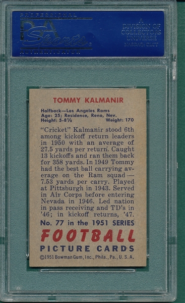 1951 Bowman FB #77 Tom Kalmanir PSA 8 