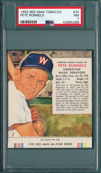 1955 Red Man #20 AL Runnels PSA 7 *With Tab*