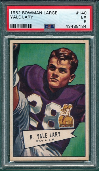 1952 Bowman Large FB #140 Yale Lary PSA 5 *Rookie*