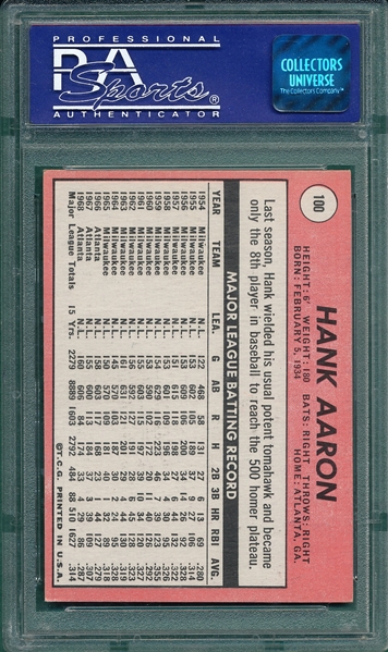 1969 Topps #100 Hank Aaron PSA 6 (ST)