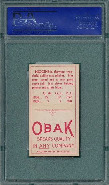 1911 T212-3 Higgins Obak Cigarettes PSA 5
