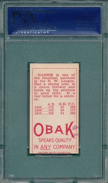 1911 T212-3 Harris Obak Cigarettes PSA 5