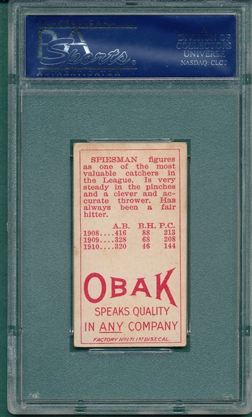 1911 T212-3 Spiesman Obak Cigarettes PSA 5