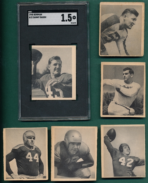 1948 Bowman FB Lot of (6) W/ #22 Sammy Baugh SGC *Rookie*
