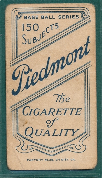 1909-1911 T206 Brown, Cubs On Shirt, Piedmont Cigarettes 
