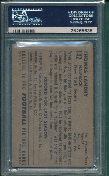 1952 Bowman Large FB #142 Tom Landry PSA 4 *Rookie*