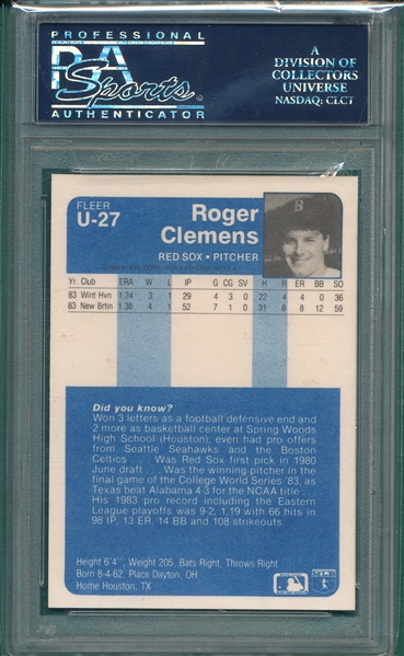 1984 Fleer Update #U-27 Roger Clemens PSA 9 *MINT* *Rookie*