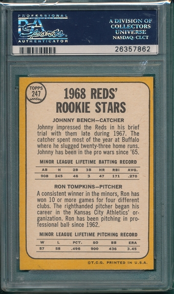 1968 Topps #247 Johnny Bench PSA 7 *Rookie* 