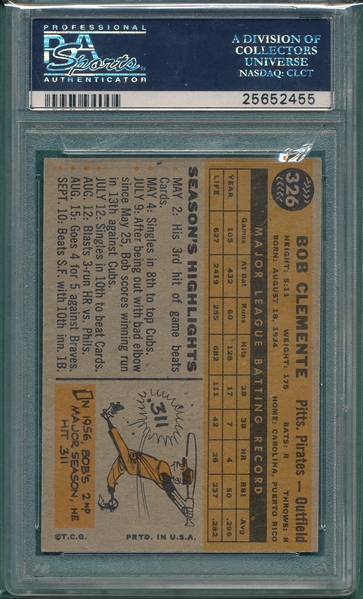 1960 Topps #326 Bob Clemente PSA 6