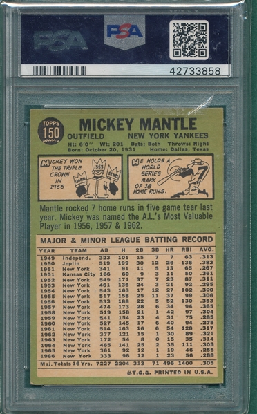 1967 Topps #150 Mickey Mantle PSA 5