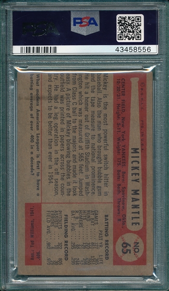 1954 Bowman #65 Mickey Mantle PSA 3.5