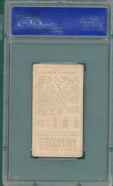 1911 T205 Moran, No Stray Line, Sovereign Cigarettes PSA 3 
