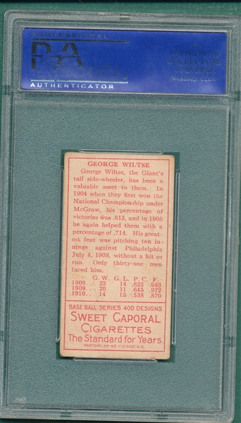 1911 T205 Wiltse, Both Ears, Sweet Caporal Cigarettes PSA 4