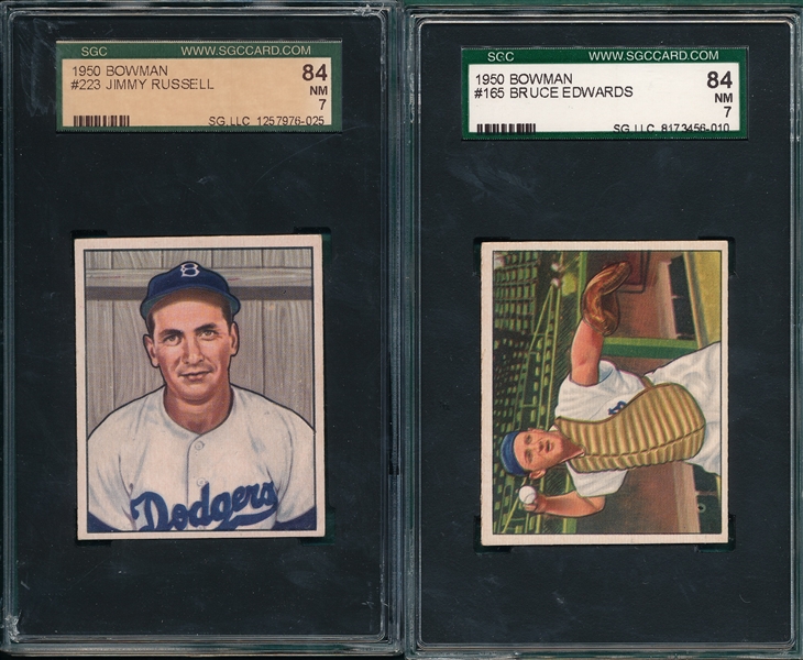 1950 Bowman #165 Edwards & #223 Russell, Lot of (2) SGC 84