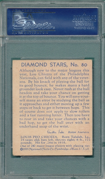 1934-36 Diamond Stars #80 Louis Chiozza PSA 5