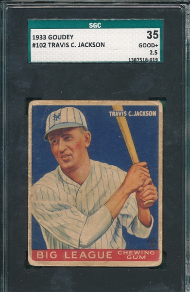 1933 Goudey #102 Travis Jackson SGC 35