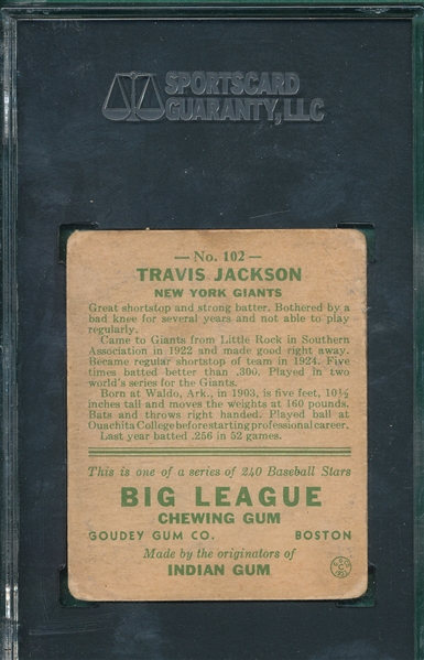 1933 Goudey #102 Travis Jackson SGC 35