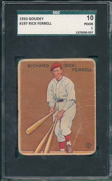 1933 Goudey #197 Rick Ferrell SGC 10