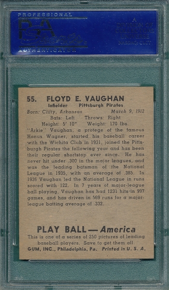 1939 Play Ball #55 Arkie Vaughan PSA 7