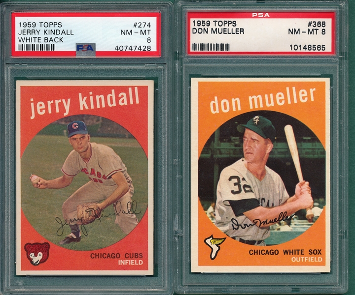 1959 Topps #274 Kindall & #368 Mueller, Lot of (2), PSA 8