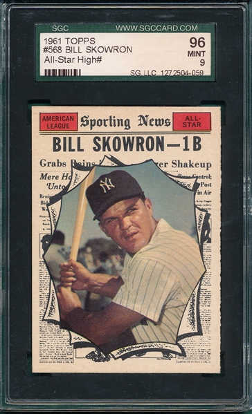 1961 Topps #568 Bill Skowron, AS, SGC 96 *Hi #* 