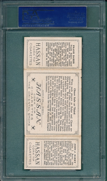 1912 T202 Chase Safe At Third, Barry/Baker, Hassan Cigarettes, PSA 5