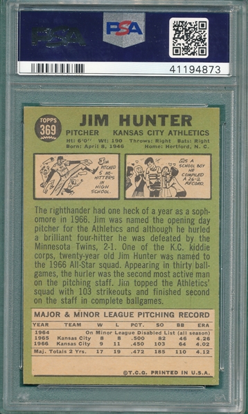 1967 Topps #369 Jim Hunter PSA 8