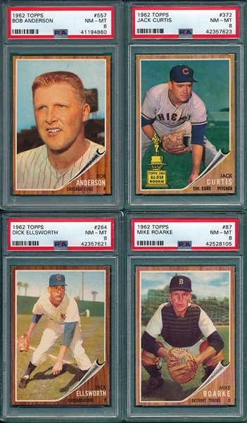 1962 Topps Lot of (4) W/ #557 Anderson PSA 8 *Hi #*