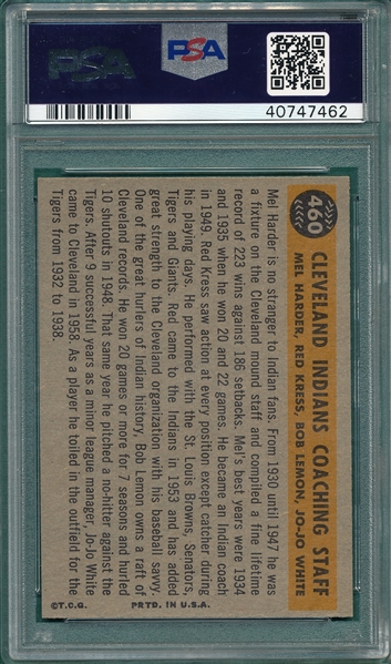 1960 Topps #460 Cleveland Indians Coaches PSA 9