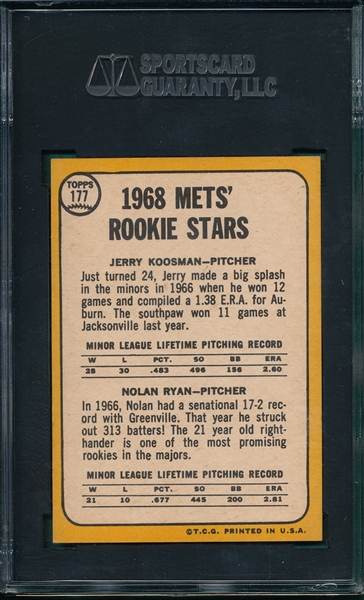 1968 Topps #177 Nolan Ryan SGC 80 *Rookie*