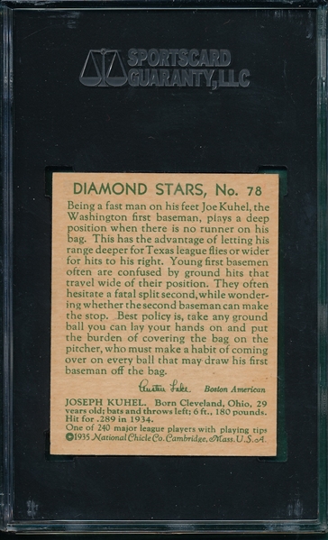 1934-36 Diamond Stars #78 Joe Kuhel SGC 86