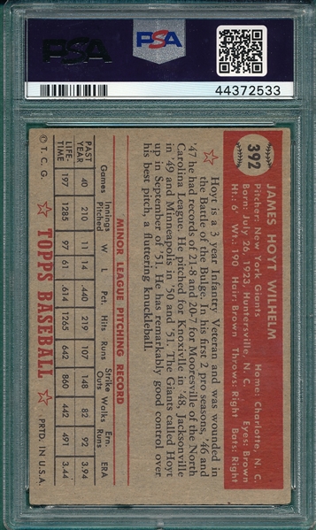 1952 Topps #392 Hoyt Wilhelm PSA 4 *Rookie*