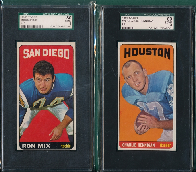 1965 Topps FB Lot of (6) W/ #168 Ron Mix SGC 80