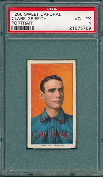 1909-1911 T206 Griffith, Portrait, Sweet Caporal Cigarettes PSA 4