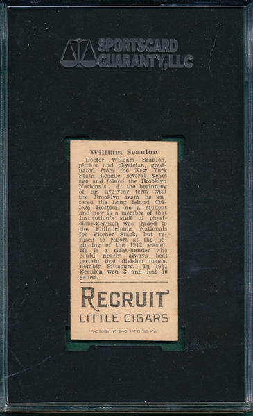 1912 T207 Scanlon Recruit Little Cigars SGC 80