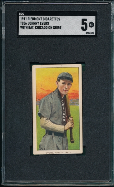 1909-1911 T206 Evers, Chicago On Shirt, Piedmont Cigarettes SGC 5
