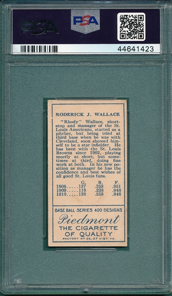1911 T205 Wallace W/Cap, Piedmont Cigarettes PSA 3