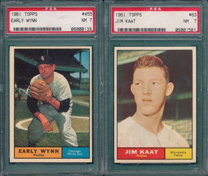 1961 Topps #063 Kaat & #455 Wynn, Lot of (2) PSA 7
