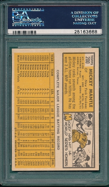 1963 Topps #200 Mickey Mantle PSA 6