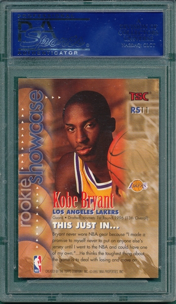 1996 Stadium Club #R11 Kobe Bryant, Rookie Showcase, PSA 9 *Rookie*